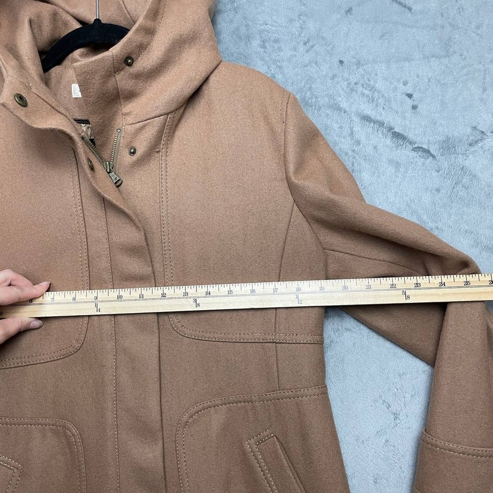 Vintage Y2K Kenneth Cole Wool Blend Hooded Camel Coat Longline Jacket 12 Travel - Picture 8 of 11